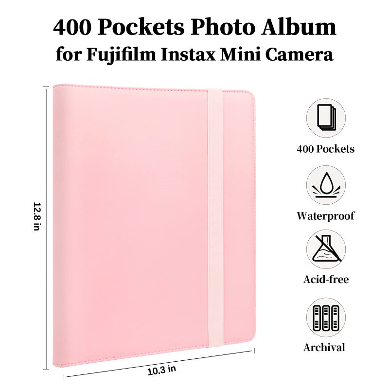 Veicevol 400 Pockets Photo Album for Fujifilm Instax Mini Camera  Polaroid Camera  Album for Fujifilm Instax Mini 12 90 70 9 8+ 8 LiPlay Instant Camera  Polaroid Snap PIC-300 Z2300 Instant Camera (Pink) - Image 2