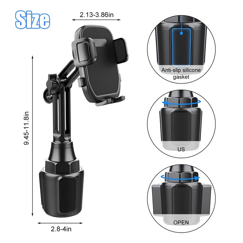 Sandfren Car Cup Phone Holder, 360Â° Rotation Carbon Fiber Vehicle Cup Cellphone Holder with Long & Adjustable Neck, Auto Interior Smartphone Expander Mount Accessories, Universal Fit - Image 2