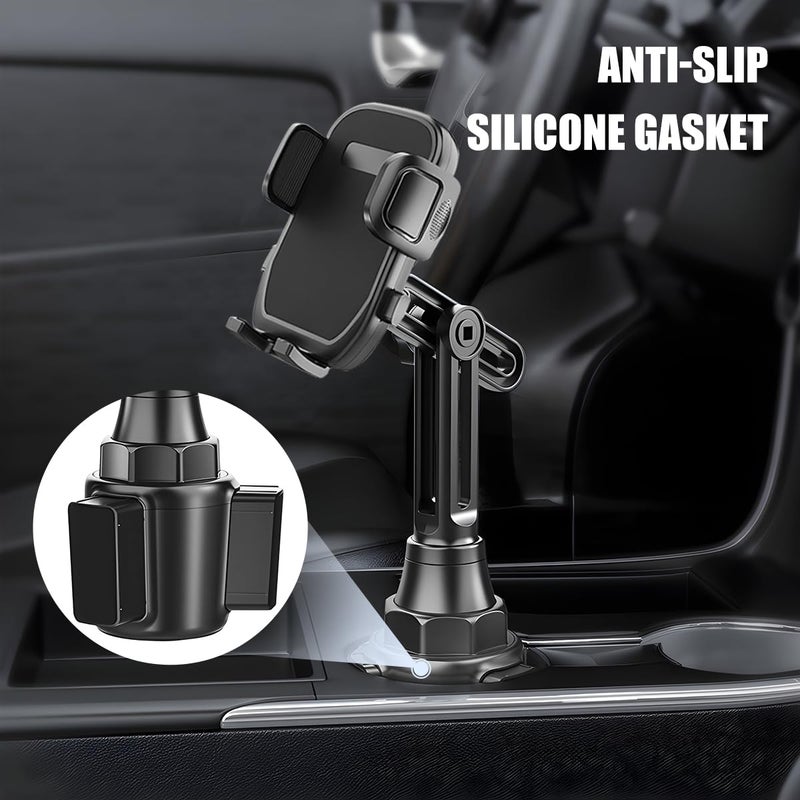 Sandfren Car Cup Phone Holder, 360Â° Rotation Carbon Fiber Vehicle Cup Cellphone Holder with Long & Adjustable Neck, Auto Interior Smartphone Expander Mount Accessories, Universal Fit - Image 4