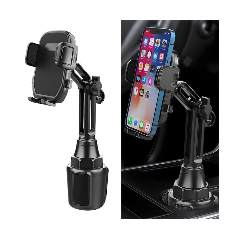 Sandfren Car Cup Phone Holder, 360Â° Rotation Carbon Fiber Vehicle Cup Cellphone Holder with Long & Adjustable Neck, Auto Interior Smartphone Expander Mount Accessories, Universal Fit - Image 1