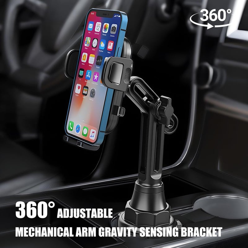 Sandfren Car Cup Phone Holder, 360Â° Rotation Carbon Fiber Vehicle Cup Cellphone Holder with Long & Adjustable Neck, Auto Interior Smartphone Expander Mount Accessories, Universal Fit - Image 3