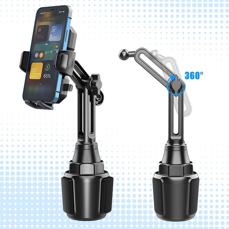 Sandfren Car Cup Phone Holder, 360Â° Rotation Carbon Fiber Vehicle Cup Cellphone Holder with Long & Adjustable Neck, Auto Interior Smartphone Expander Mount Accessories, Universal Fit - Image 5