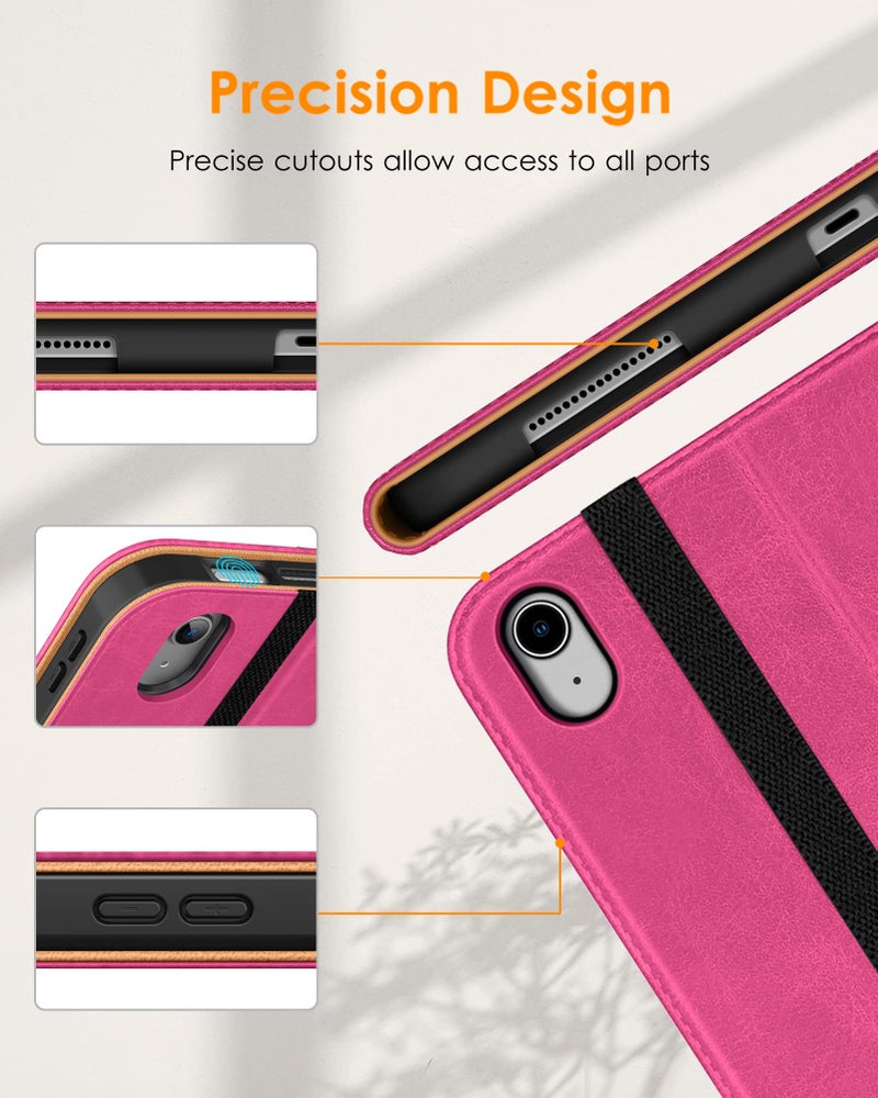 DTTO for iPad (A16) 11th Generation Case 11 Inch 2025, iPad 10th Generation Case 10.9 Inch 2022, Premium Leather Business Folio Stand Cover with Pencil Holder - Auto Wake/Sleep, Rose Red A2 - Image 5