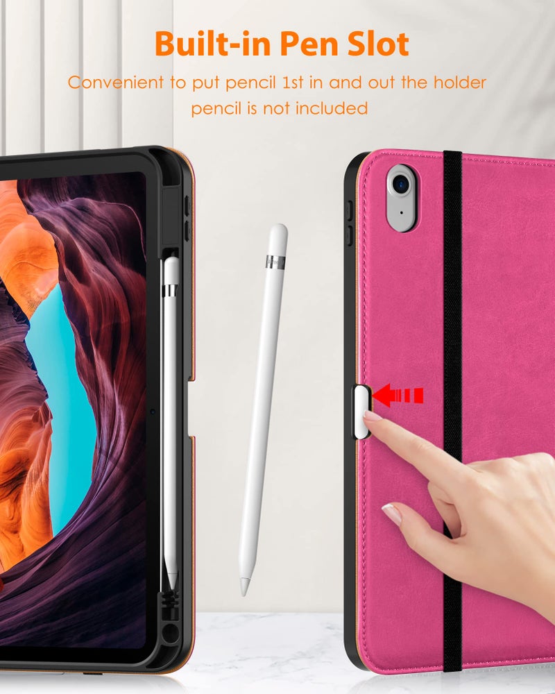DTTO for iPad (A16) 11th Generation Case 11 Inch 2025, iPad 10th Generation Case 10.9 Inch 2022, Premium Leather Business Folio Stand Cover with Pencil Holder - Auto Wake/Sleep, Rose Red A2 - Image 4