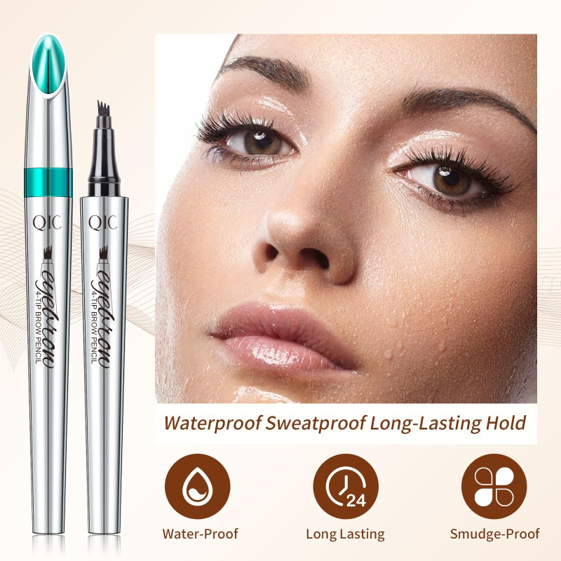 QIC Eyebrow 4 Tip Brow Pencil, Microblading Pen Waterproof Long-Lasting with Upgrade Micro-Fork Tip Applicator for Natural Brows (Light Brown-01) - Image 4