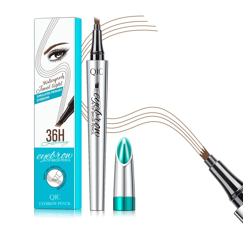 QIC Eyebrow 4 Tip Brow Pencil, Microblading Pen Waterproof Long-Lasting with Upgrade Micro-Fork Tip Applicator for Natural Brows (Light Brown-01) - Image 1