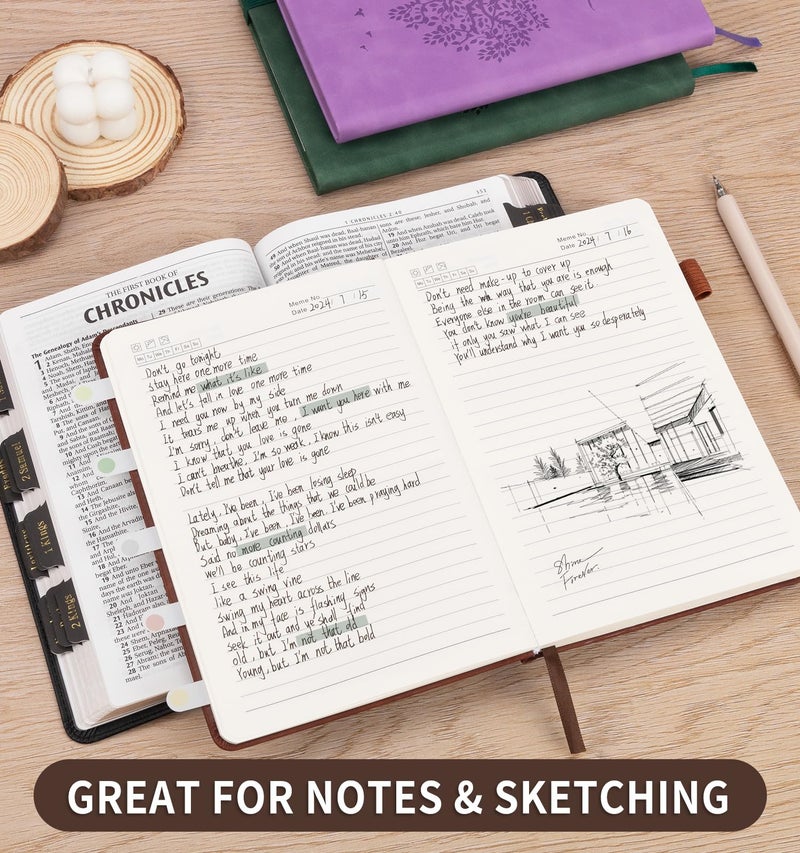 ALKALO Lined Journal Notebook for Women Men, A5 Hardcover Leather Journals for Writing, 200 Pages Thick Paper, Daily Journal Notebook for Work, School, Note Taking, Business, Travel, College Ruled - Image 3