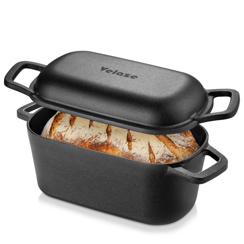 Velaze 3.6QT Dutch Oven for Bread Baking,Oval Cast Iron Bread Oven Pan with Lid and Offset Handles,Oven Safe to 500Â°F for Homemade Sourdough Bread(Black) - Image 1