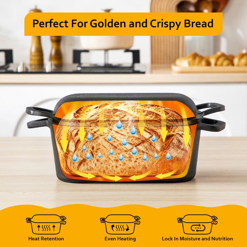 Velaze 3.6QT Dutch Oven for Bread Baking,Oval Cast Iron Bread Oven Pan with Lid and Offset Handles,Oven Safe to 500Â°F for Homemade Sourdough Bread(Black) - Image 3