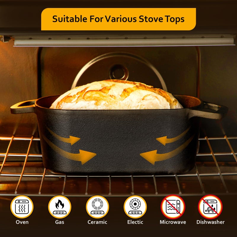 Velaze 3.6QT Dutch Oven for Bread Baking,Oval Cast Iron Bread Oven Pan with Lid and Offset Handles,Oven Safe to 500Â°F for Homemade Sourdough Bread(Black) - Image 4