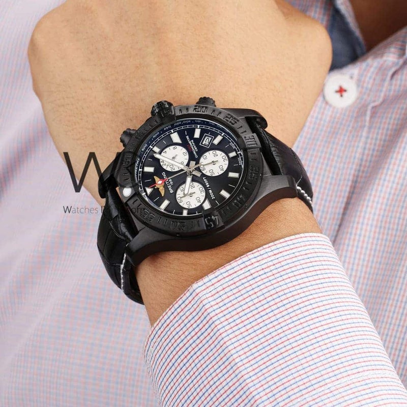 Breitling for Men Black Watch with Black Leather strap 1133 - Image 2