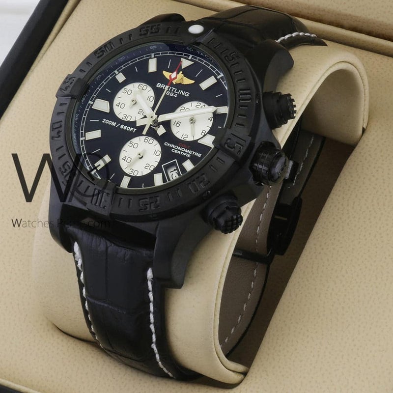 Breitling for Men Black Watch with Black Leather strap 1133 - Image 1