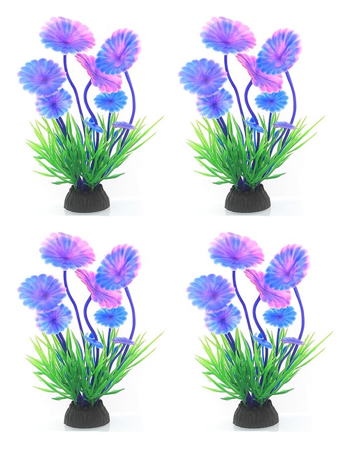 4 قطع ديكورات حوض السمك، نباتات مائية صناعية للأحواض، نباتات بلاستيكية خضراء لتزيين حوض السمك، إكسسوارات ديكور منزلي لحوض السمك نباتات خضراء، نباتات بلاستيكية لزينة الأحواض - Image 1