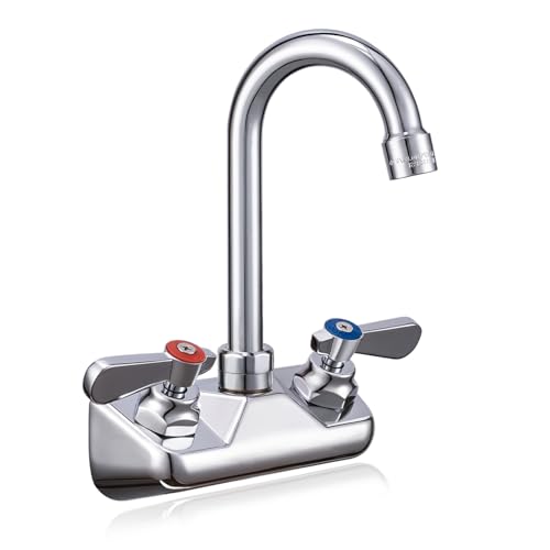 Sepaitek Leak-Free Kitchen Faucet Wall Mount 4" Center, Commercial Sink Faucet for Restaurant Triple 3 Compartment Sink, 3-1/2 Gooseneck 2 Hole Industrial Laundry Bar Hand Sink Faucet, Brass - Image 1