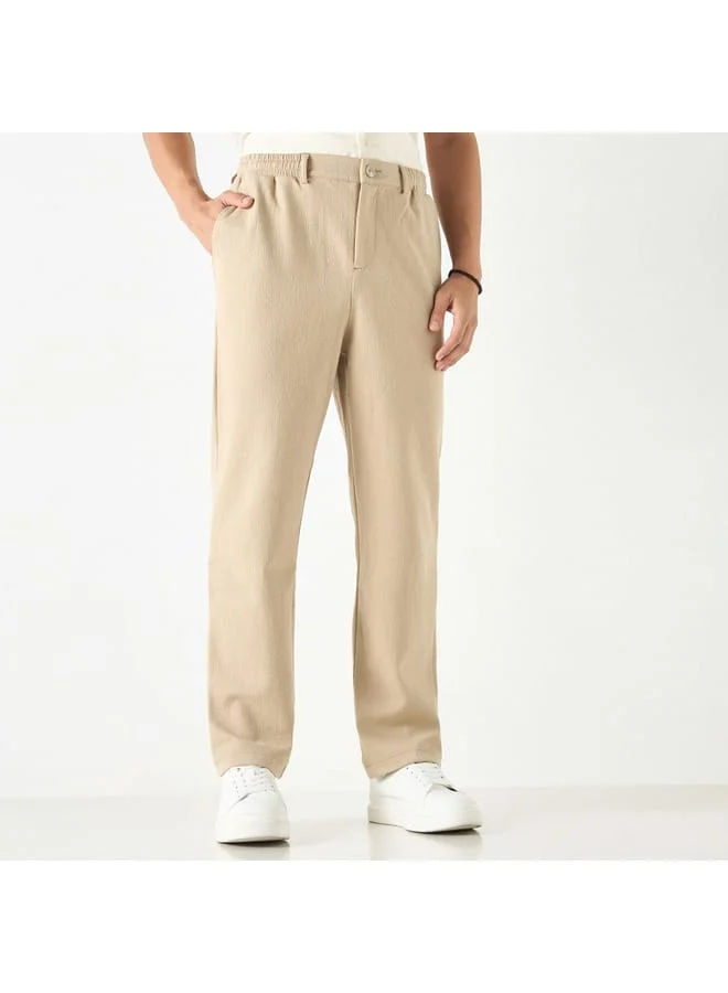 Iconic Iconic Textured Pants with Semi-Elasticated Waistband and Pockets