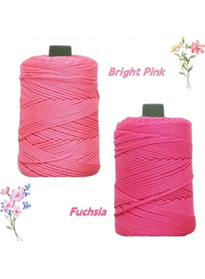 Rose Red Bright Pink Macrame Rope 2 Rolls 3mm Hollow Braided Cord 200m For DIY Crafts - Image 1