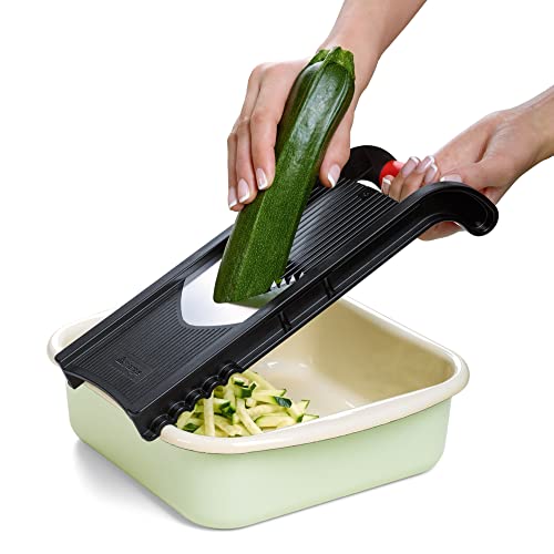 triangle Vegetable Slicer with Holder - Ultra-Sharp Parabolic Stainless Steel Blade - Three Thickness Levels for Four Types of Julienne Strips - Dishwasher Safe - Image 4
