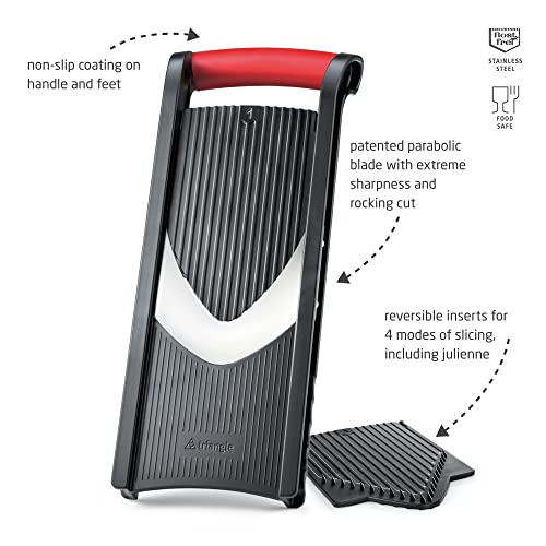 triangle Vegetable Slicer with Holder - Ultra-Sharp Parabolic Stainless Steel Blade - Three Thickness Levels for Four Types of Julienne Strips - Dishwasher Safe - Image 2