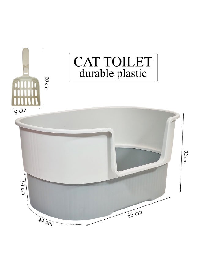 NNC PETS Cat potty box with Low entry, high sides, Splash proof & Scoop, 65 cm Large cat toilet with Durable plastic, Open top, Odor resistant, Pet safe material for  Adult cats (Grey) - Image 2