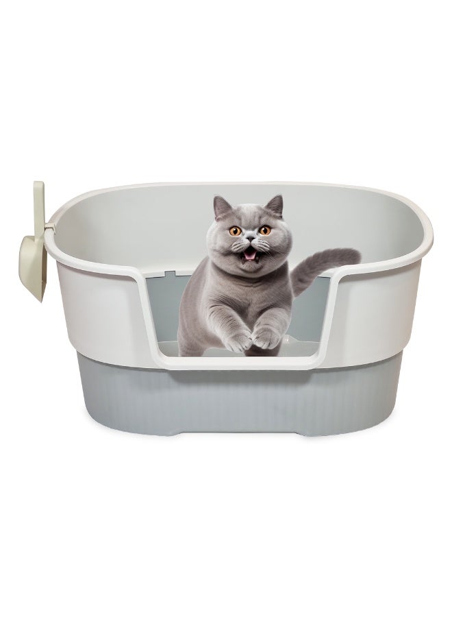 NNC PETS Cat potty box with Low entry, high sides, Splash proof & Scoop, 65 cm Large cat toilet with Durable plastic, Open top, Odor resistant, Pet safe material for  Adult cats (Grey) - Image 1
