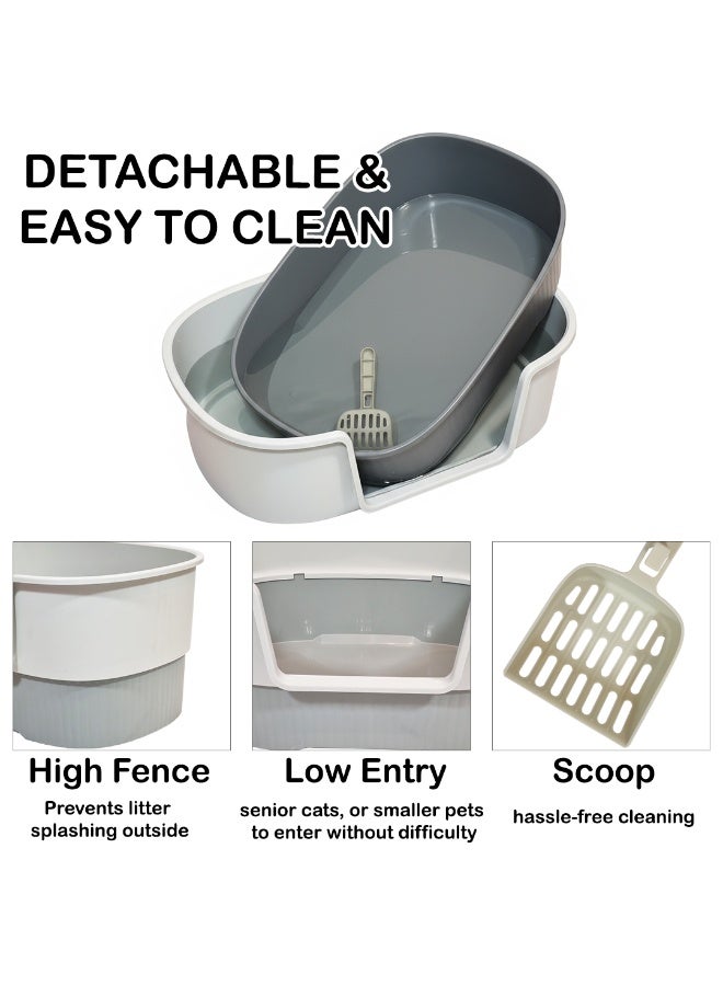 NNC PETS Cat potty box with Low entry, high sides, Splash proof & Scoop, 65 cm Large cat toilet with Durable plastic, Open top, Odor resistant, Pet safe material for  Adult cats (Grey) - Image 3