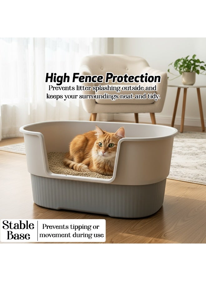 NNC PETS Cat potty box with Low entry, high sides, Splash proof & Scoop, 65 cm Large cat toilet with Durable plastic, Open top, Odor resistant, Pet safe material for  Adult cats (Grey) - Image 4