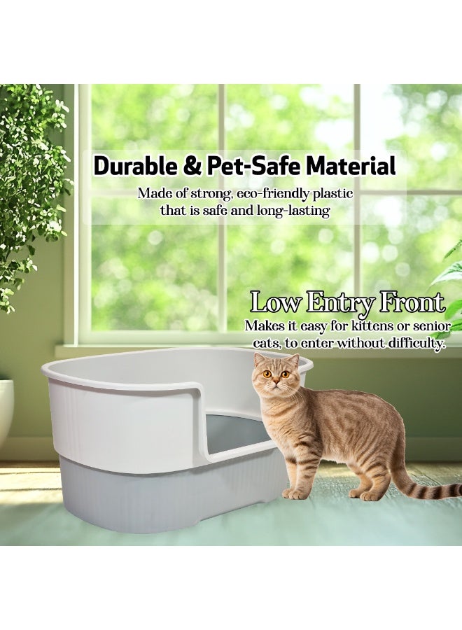NNC PETS Cat potty box with Low entry, high sides, Splash proof & Scoop, 65 cm Large cat toilet with Durable plastic, Open top, Odor resistant, Pet safe material for  Adult cats (Grey) - Image 5