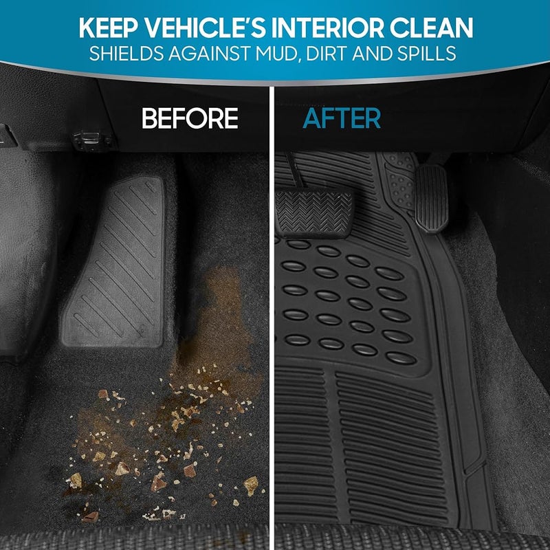 BDK ProLiner Floor Mats for Cars Trucks SUV, Black 3-Piece Heavy Duty Car Mats with Universal Fit Design, All Weather Car Floor Liners - Image 3