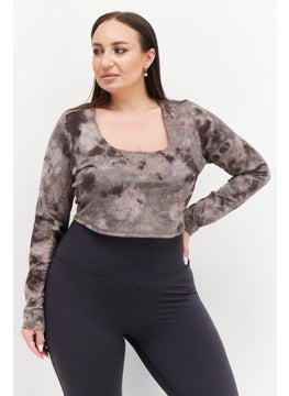 Women Sportswear Fit Long Sleeves Running Tops, Brown/Black