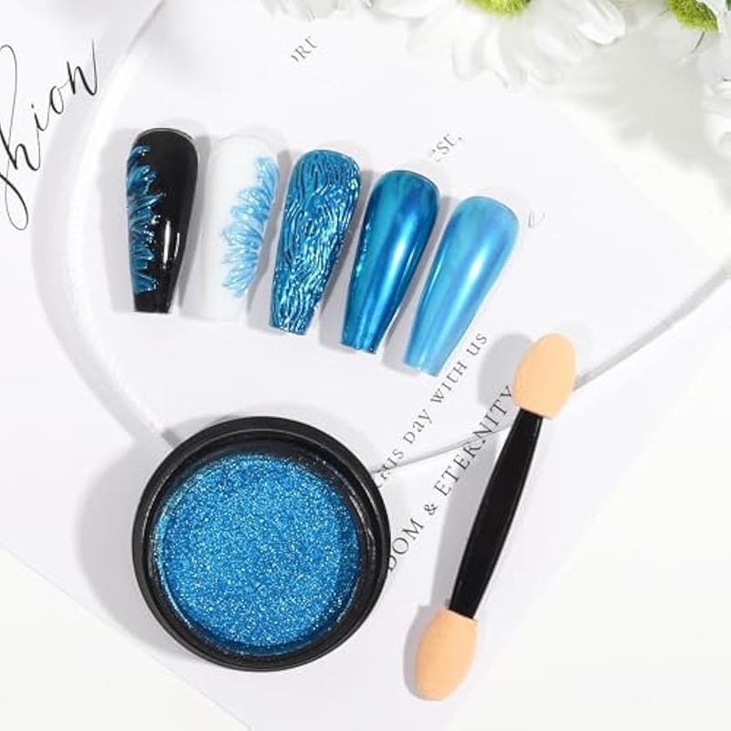 Chrome Nail Powder, Azure Iridescent Aurora Powder Metallic Mirror Effect ment Pearlescent Mermaid ment Pearl Glitter Dust Kit, Nail Art Decoration, Resin Craft - Image 2