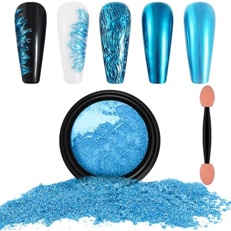 Chrome Nail Powder, Azure Iridescent Aurora Powder Metallic Mirror Effect ment Pearlescent Mermaid ment Pearl Glitter Dust Kit, Nail Art Decoration, Resin Craft - Image 1