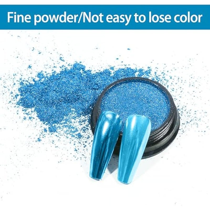 Chrome Nail Powder, Azure Iridescent Aurora Powder Metallic Mirror Effect ment Pearlescent Mermaid ment Pearl Glitter Dust Kit, Nail Art Decoration, Resin Craft - Image 4