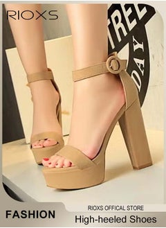 RIOXS Heeled Sandals For Women, Stylish Chunky Heels Shoes, Comfortable Ankle Strap Open-toe High Heels, Women's 13cm Heeled Sandals, 4.5cm Waterproof Platform Sandal, Summer Dress Shoes For Ladies Women All Kinds of Occasions  - Image 3