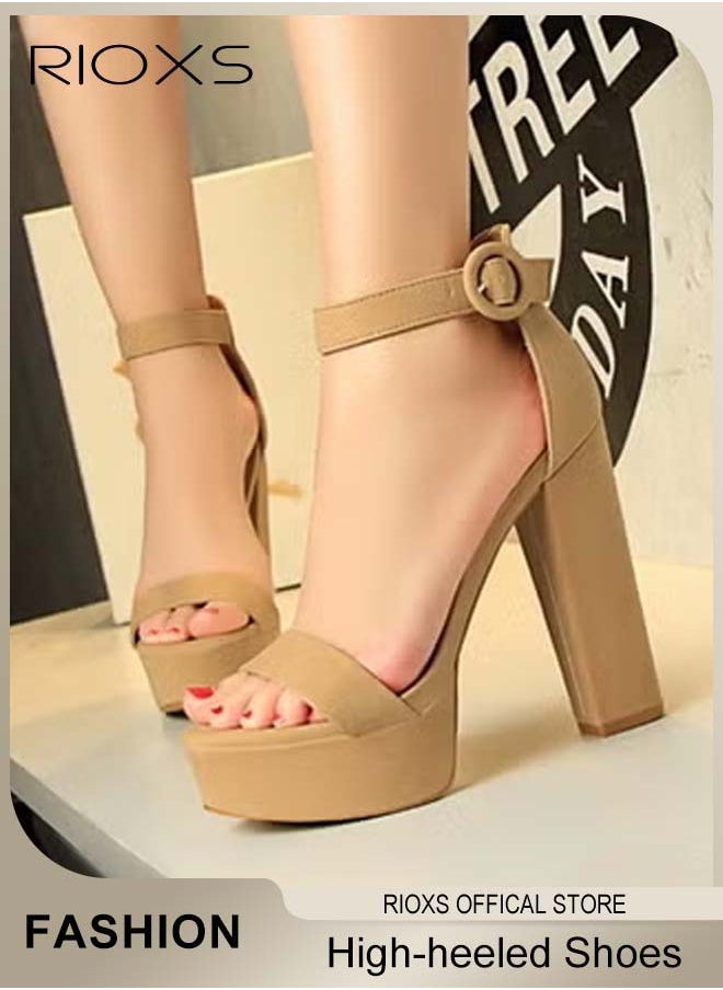 RIOXS Heeled Sandals For Women, Stylish Chunky Heels Shoes, Comfortable Ankle Strap Open-toe High Heels, Women's 13cm Heeled Sandals, 4.5cm Waterproof Platform Sandal, Summer Dress Shoes For Ladies Women All Kinds of Occasions  - Image 3