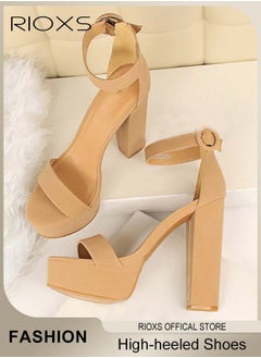 RIOXS Heeled Sandals For Women, Stylish Chunky Heels Shoes, Comfortable Ankle Strap Open-toe High Heels, Women's 13cm Heeled Sandals, 4.5cm Waterproof Platform Sandal, Summer Dress Shoes For Ladies Women All Kinds of Occasions  - Image 4