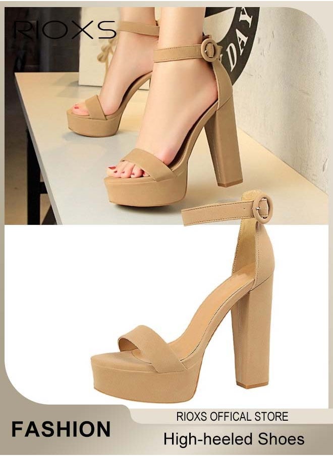RIOXS Heeled Sandals For Women, Stylish Chunky Heels Shoes, Comfortable Ankle Strap Open-toe High Heels, Women's 13cm Heeled Sandals, 4.5cm Waterproof Platform Sandal, Summer Dress Shoes For Ladies Women All Kinds of Occasions  - Image 2