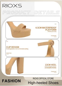 RIOXS Heeled Sandals For Women, Stylish Chunky Heels Shoes, Comfortable Ankle Strap Open-toe High Heels, Women's 13cm Heeled Sandals, 4.5cm Waterproof Platform Sandal, Summer Dress Shoes For Ladies Women All Kinds of Occasions  - Image 5