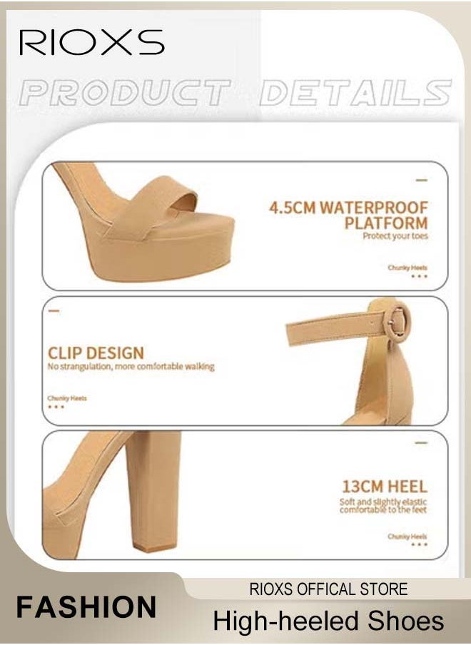 RIOXS Heeled Sandals For Women, Stylish Chunky Heels Shoes, Comfortable Ankle Strap Open-toe High Heels, Women's 13cm Heeled Sandals, 4.5cm Waterproof Platform Sandal, Summer Dress Shoes For Ladies Women All Kinds of Occasions  - Image 5
