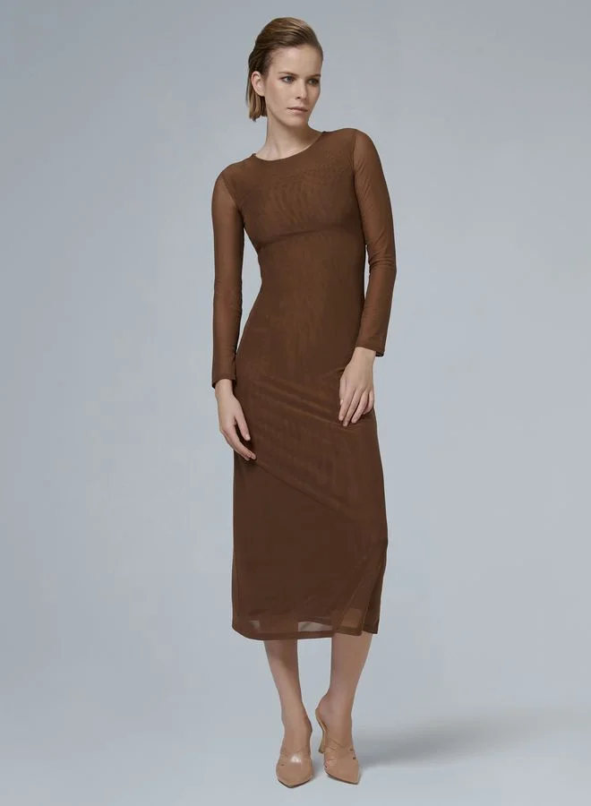 leem Long-Sleeve Mesh Dress
