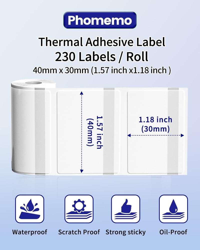 phomemo Thermal Labels- Blue On Clears Sticker Label For M110/M221/M220/M120/M200 Label Printer,1.57"X1.18"(40X30Mm),230 Labels/Roll, For Barcode/Address/Mailing/Logo/Business/Home Tag - Image 3
