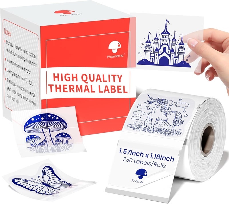 phomemo Thermal Labels- Blue On Clears Sticker Label For M110/M221/M220/M120/M200 Label Printer,1.57"X1.18"(40X30Mm),230 Labels/Roll, For Barcode/Address/Mailing/Logo/Business/Home Tag - Image 1