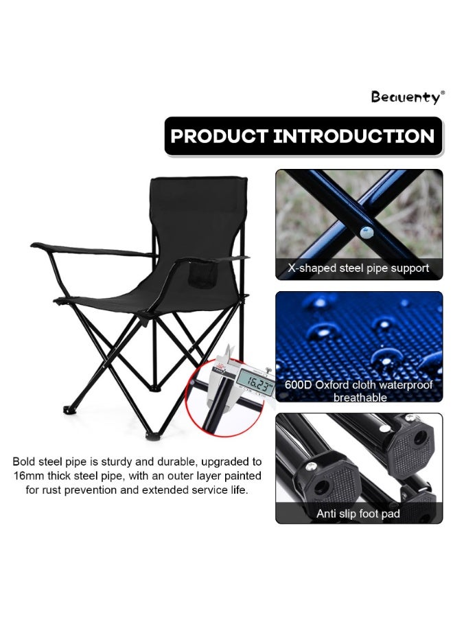 Folding Camping Chair, Portable Travel Beach Chair with Armrests and Cup Holder for Outdoors Camping Trips - Image 5