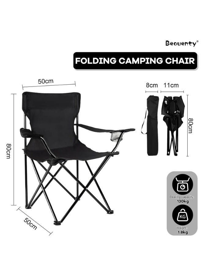 Folding Camping Chair, Portable Travel Beach Chair with Armrests and Cup Holder for Outdoors Camping Trips - Image 2