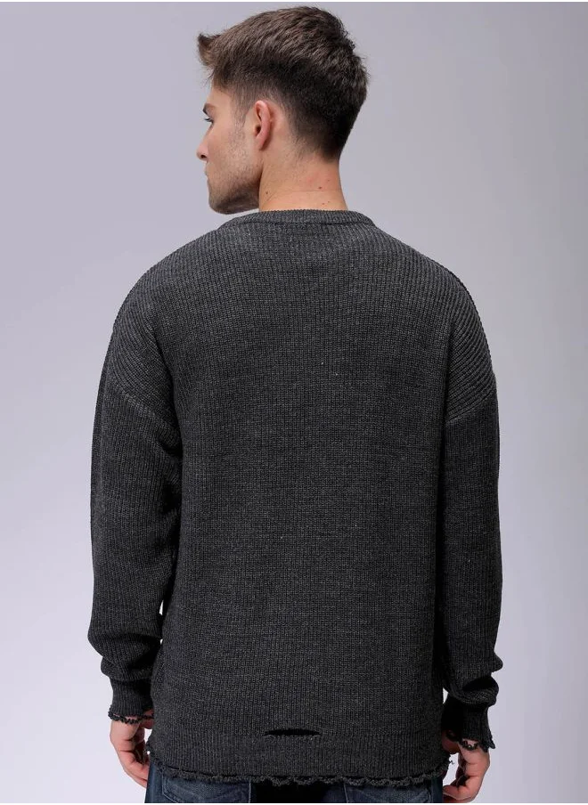 شركة المرآب الهندية Men Oversized Solid Crew Neck Sweater