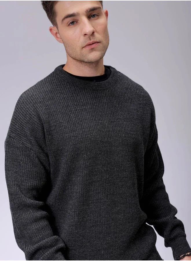 شركة المرآب الهندية Men Oversized Solid Crew Neck Sweater