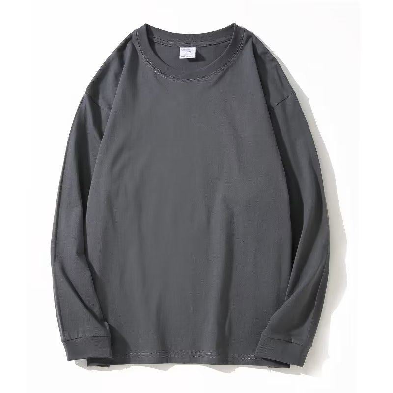 300G heavy cotton long-sleeved t-shirt loose solid color top white T-shirt undershirt thick men's and women's T-shirt - Image 1