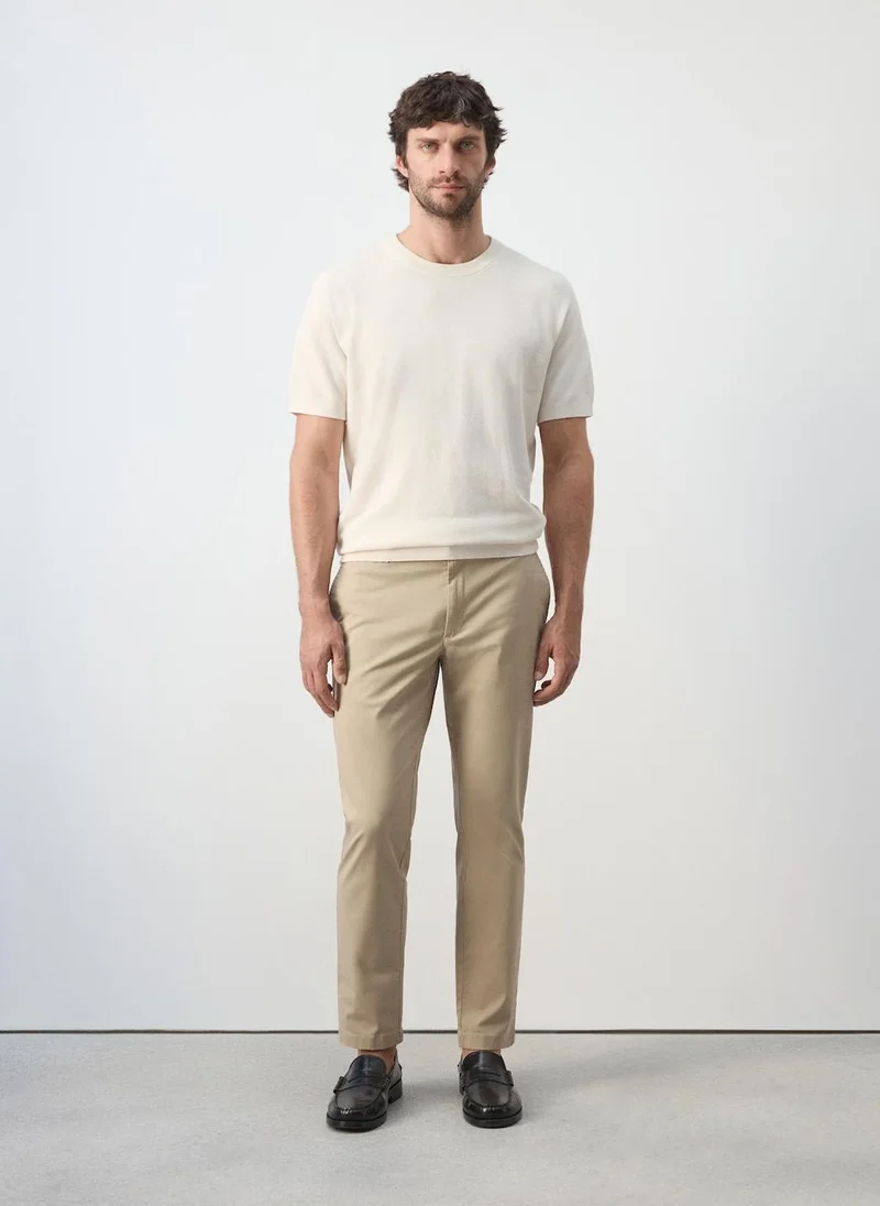 Mango Man 08-BEIGE Prato Cropped Tapered Chino Trousers for Men | Best Price UAE