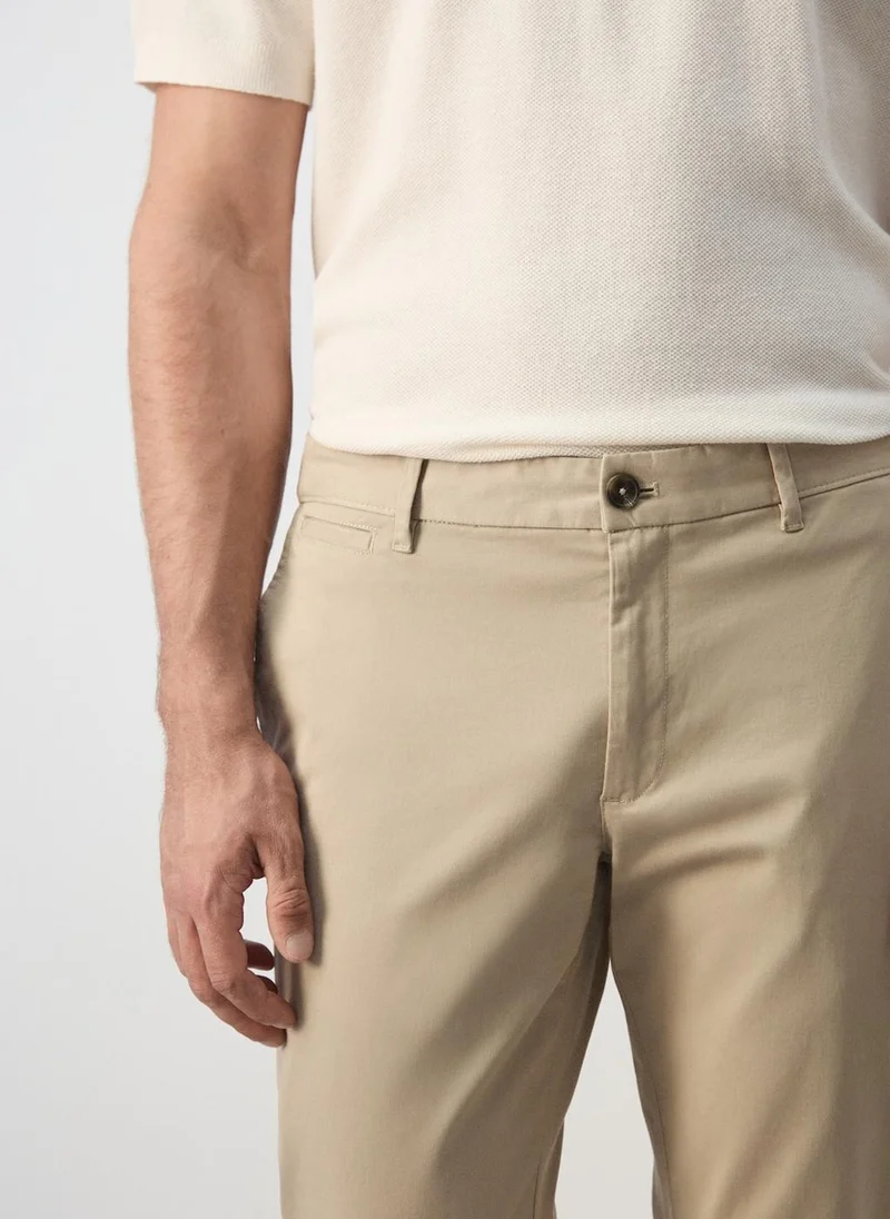 Mango Man 08-BEIGE Prato Cropped Tapered Chino Trousers for Men | Best Price UAE