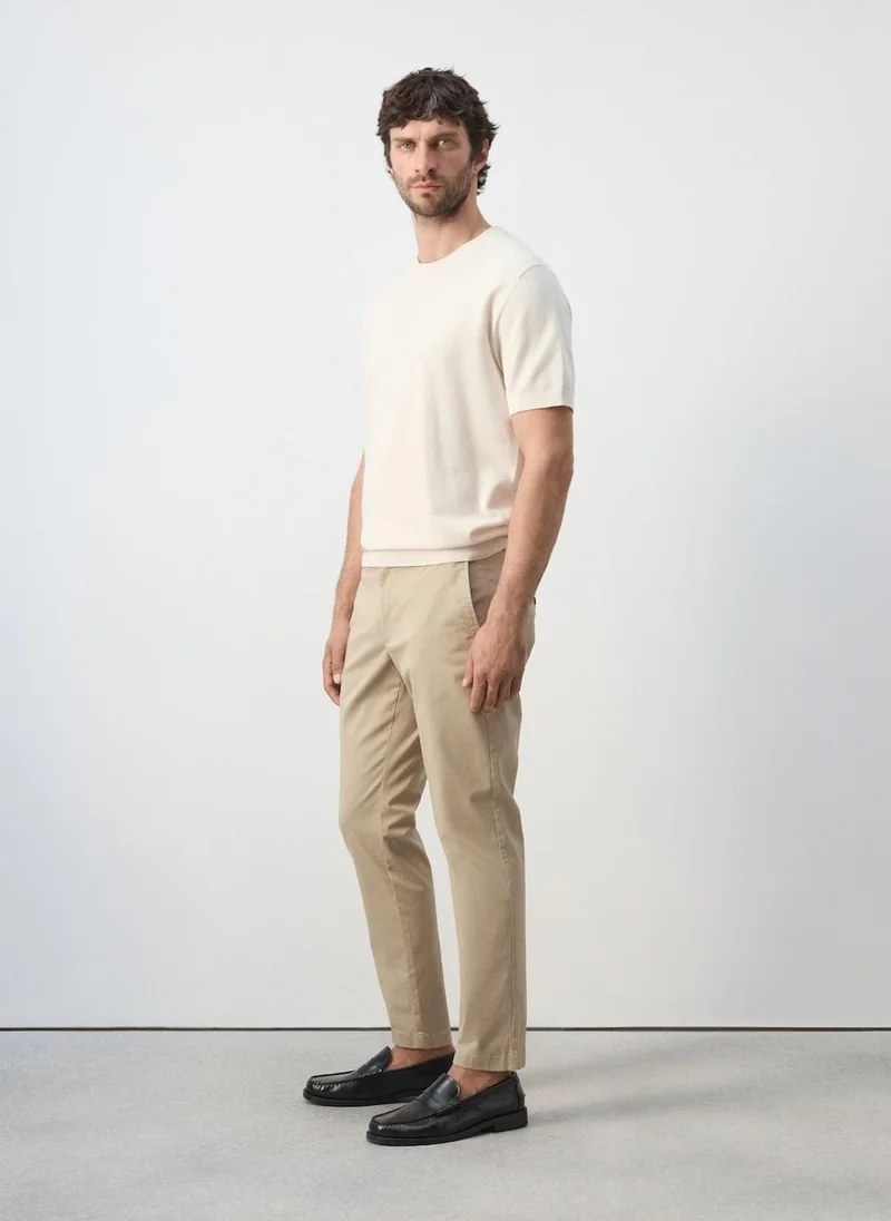 Mango Man 08-BEIGE Prato Cropped Tapered Chino Trousers for Men | Best Price UAE