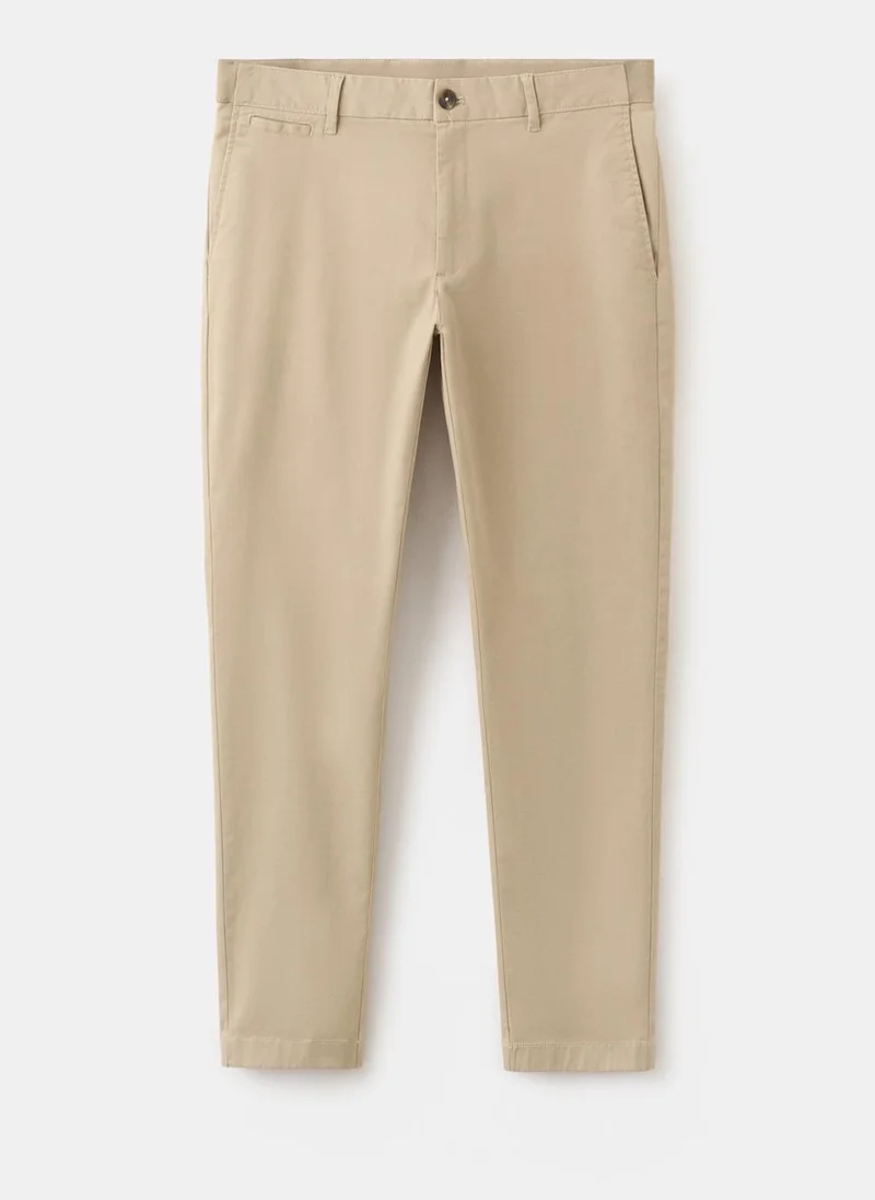 Mango Man 08-BEIGE Prato Cropped Tapered Chino Trousers for Men | Best Price UAE
